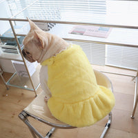 HKM-1551421 Warm Rabbit Fur Princess Skirt for Dogs - Double-Sided Yellow Floral Design