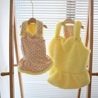 HKM-1551421 Warm Rabbit Fur Princess Skirt for Dogs - Double-Sided Yellow Floral Design