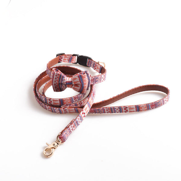 HKM-1552829 Padded Leather Bowknot Collar for Small Dogs and Cats - Blue, Pink, White - Sizes S/M/L