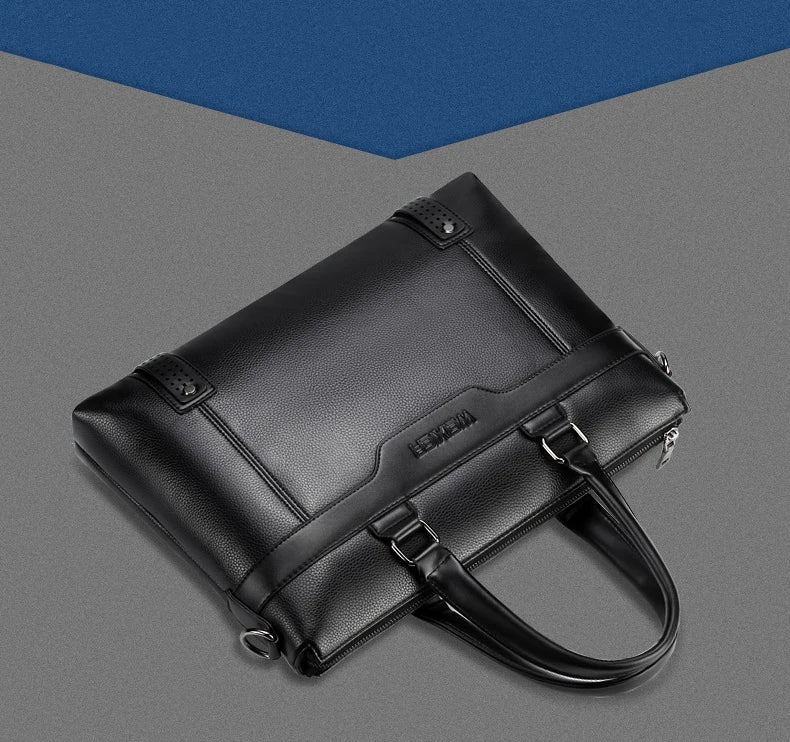 HKM-155283 Professional Men's PU Leather Laptop Briefcase and Tote Bag for Business Use