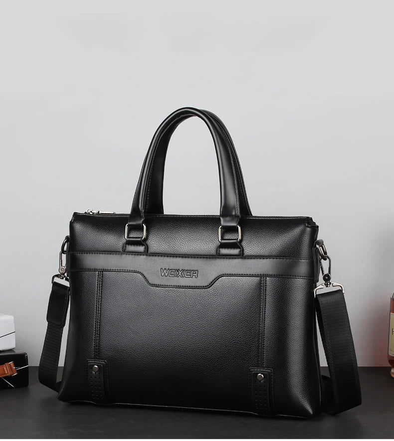 HKM-155283 Professional Men's PU Leather Laptop Briefcase and Tote Bag for Business Use