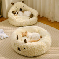 HKM-1554109 Cozy White Alpaca Pet Bed for Dogs and Cats with Detachable Plush Pads and Anti-Slip Bottom