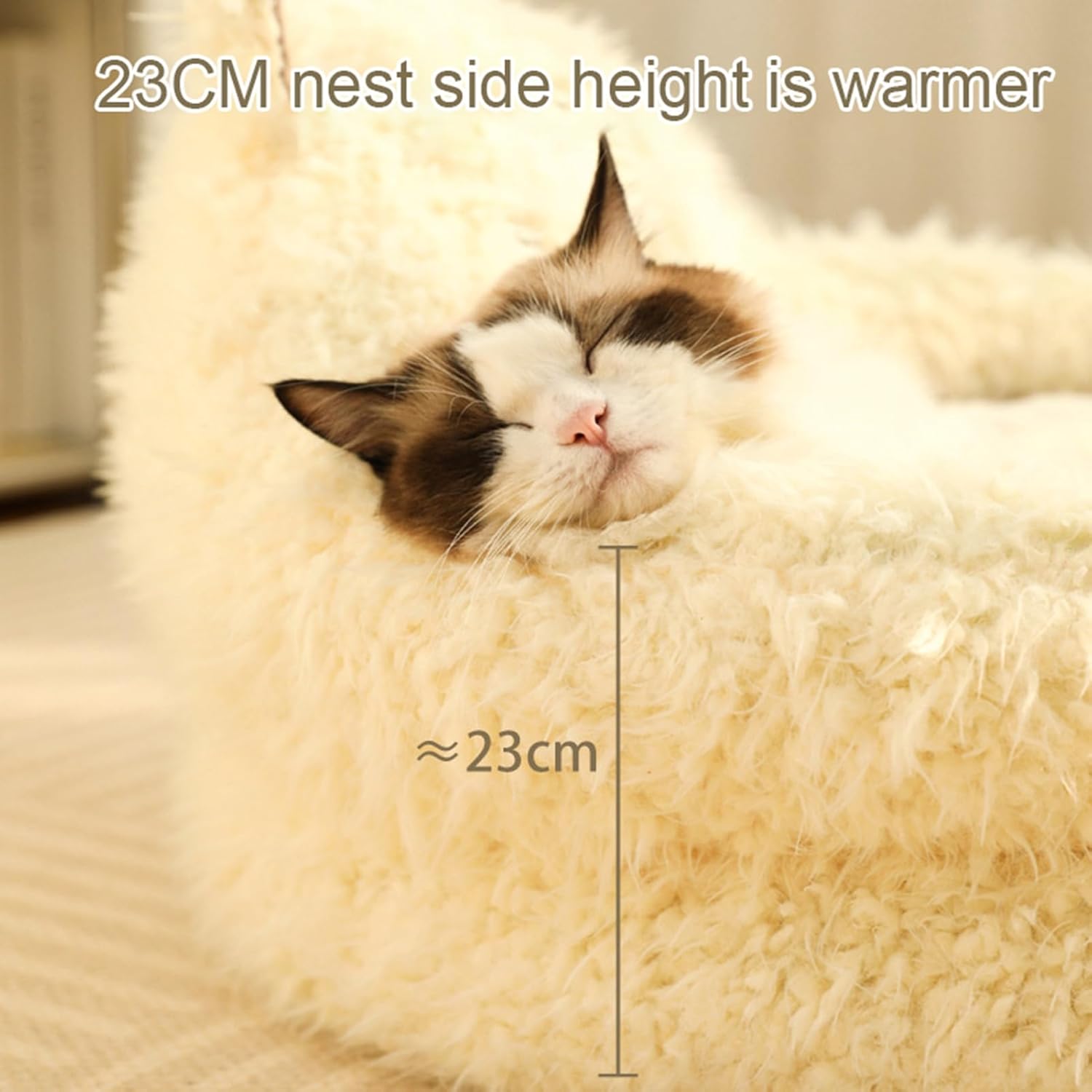 HKM-1554109 Cozy White Alpaca Pet Bed for Dogs and Cats with Detachable Plush Pads and Anti-Slip Bottom