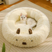 HKM-1554109 Cozy White Alpaca Pet Bed for Dogs and Cats with Detachable Plush Pads and Anti-Slip Bottom