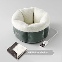 HKM-1555261 Electric Heated Wooden Dog and Cat Bed with Flannel Blanket for Pets Up to 10kg