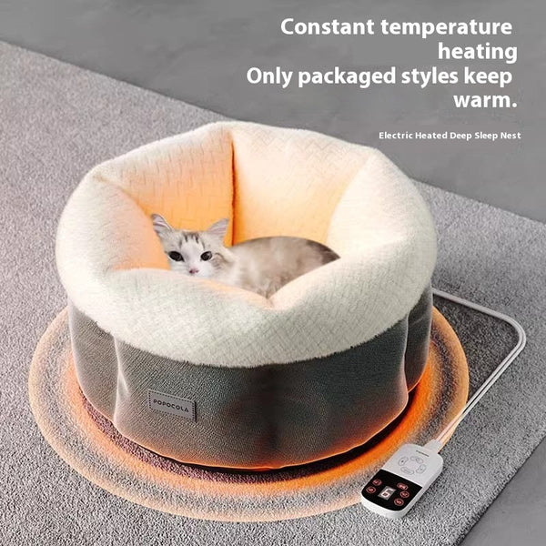 HKM-1555261 Electric Heated Wooden Dog and Cat Bed with Flannel Blanket for Pets Up to 10kg