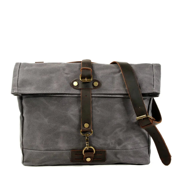 HKM-155603 Waterproof Motorcycle Side Backpack – Vintage Canvas Saddle Bag with Multiple Pockets and Zipper Closure