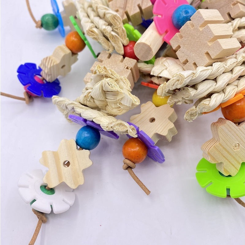 HKM-155667 Wooden Parrot Gnawing Toy for Birds - Engaging Chew Toy for Pets