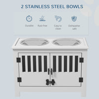 HKM-1556797 Dog Feeding Station with Storage Cabinet & Stainless Steel Bowls, White