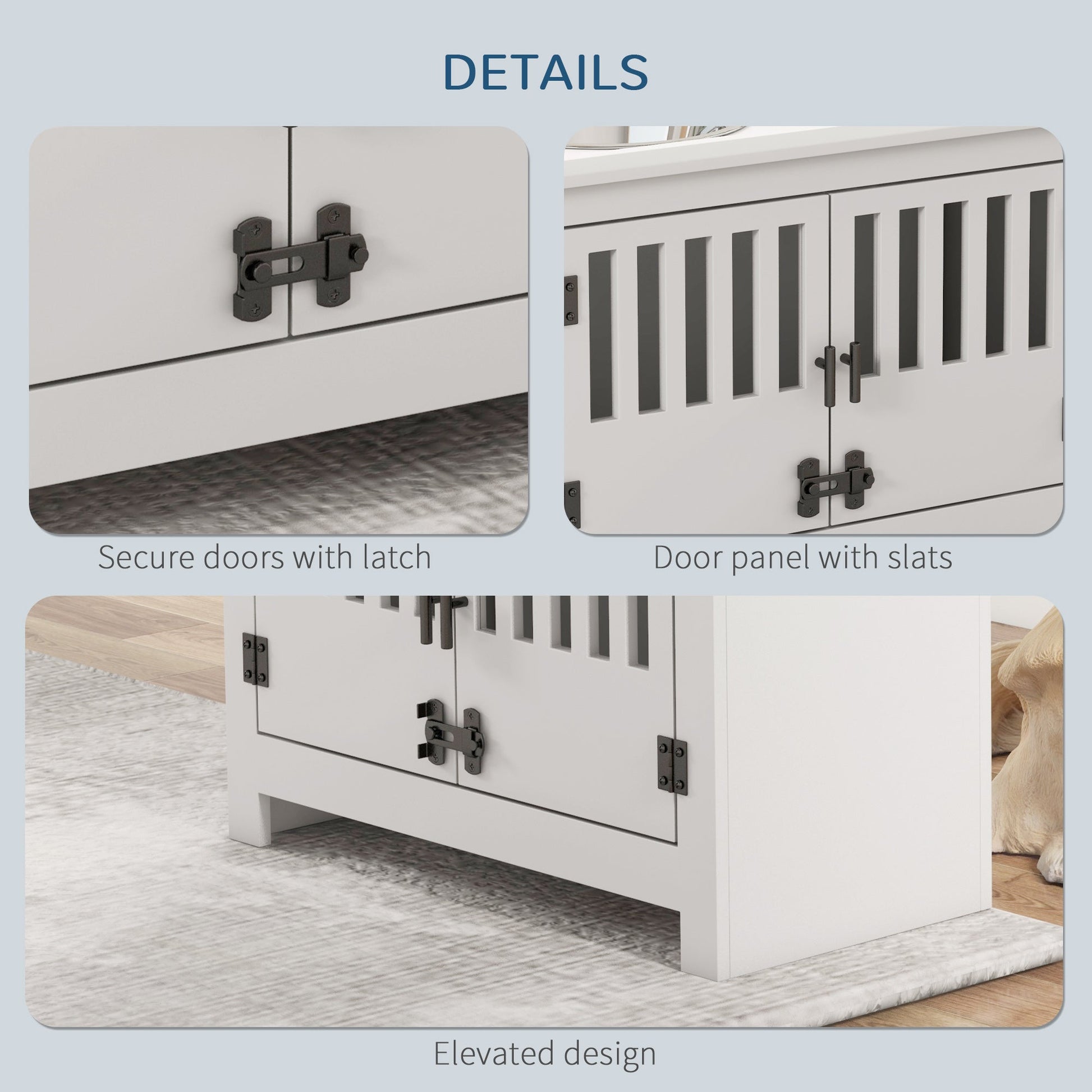 HKM-1556797 Dog Feeding Station with Storage Cabinet & Stainless Steel Bowls, White