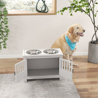 HKM-1556797 Dog Feeding Station with Storage Cabinet & Stainless Steel Bowls, White