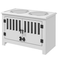 HKM-1556797 Dog Feeding Station with Storage Cabinet & Stainless Steel Bowls, White
