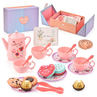 HKM-155731 Afternoon Tea Pretend Play Set with Tinplate Simulation Food for Kids