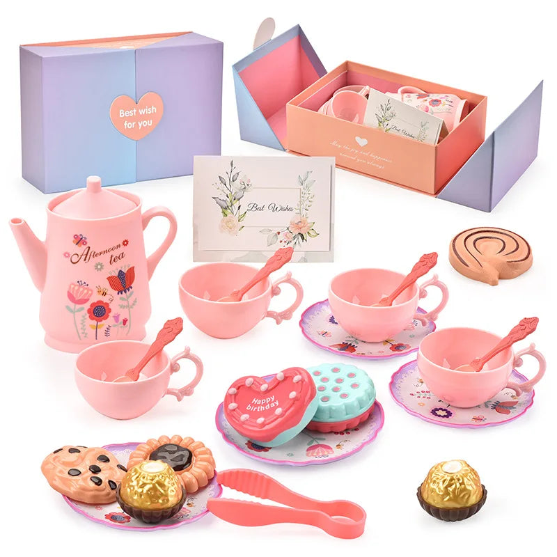 HKM-155731 Afternoon Tea Pretend Play Set with Tinplate Simulation Food for Kids