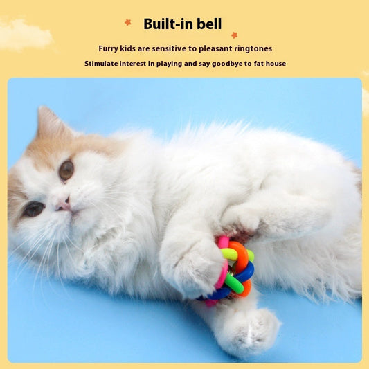 HKM-1557437 Colorful Woven Pet Toy Ball with Bell - Available in Rainbow and Macaron Colors, Multiple Sizes