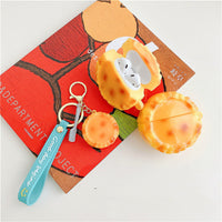 HKM-155923 Creative Funny Egg Tart Earphone Case Compatible with iPhone AirPods 1/2, Pro/3 Generation - Silicone Flip Design