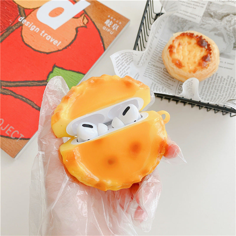 HKM-155923 Creative Funny Egg Tart Earphone Case Compatible with iPhone AirPods 1/2, Pro/3 Generation - Silicone Flip Design