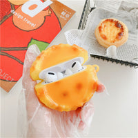 HKM-155923 Creative Funny Egg Tart Earphone Case Compatible with iPhone AirPods 1/2, Pro/3 Generation - Silicone Flip Design
