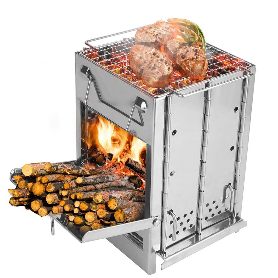 HKM-155923 Portable Folding Charcoal Cooking Stove for Camping, Hiking, and Outdoor Adventures with Carry Handle and Bag
