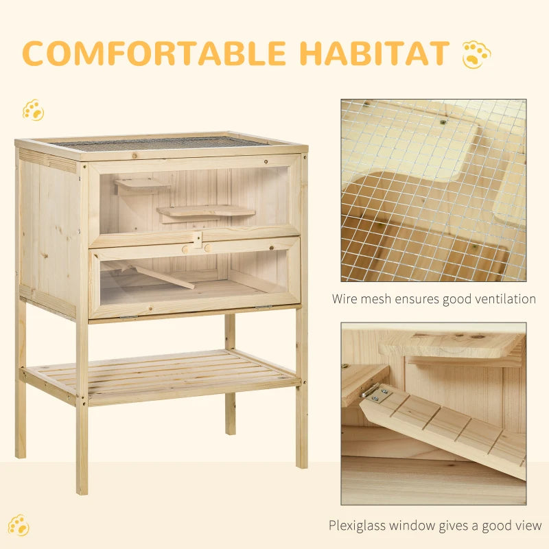HKM-1560253 3-Tier Wooden Hamster Cage with Openable Top and Front Door for Small Pets