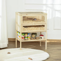 HKM-1560253 3-Tier Wooden Hamster Cage with Openable Top and Front Door for Small Pets