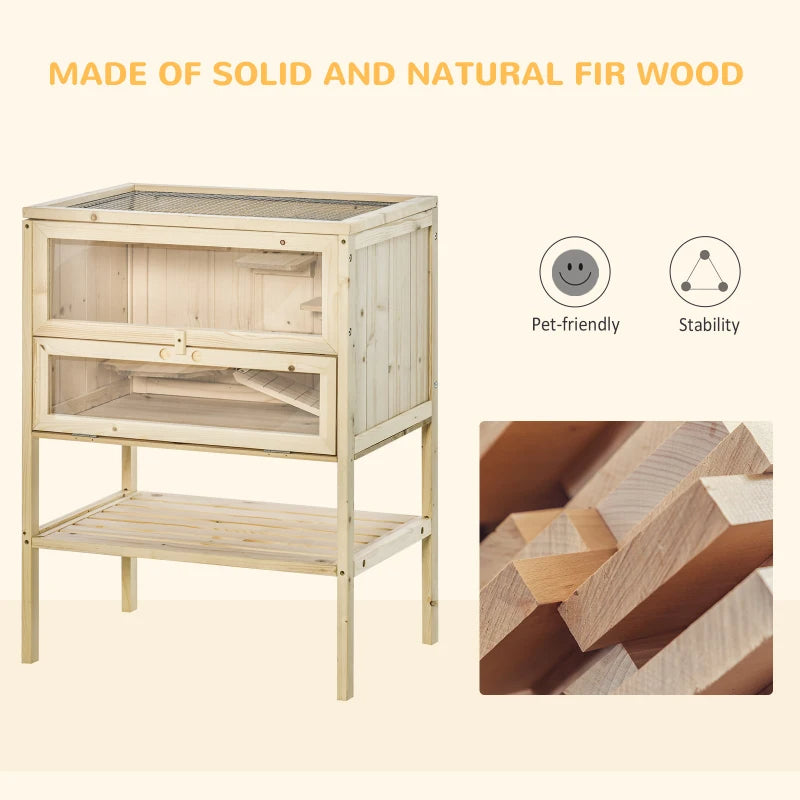 HKM-1560253 3-Tier Wooden Hamster Cage with Openable Top and Front Door for Small Pets