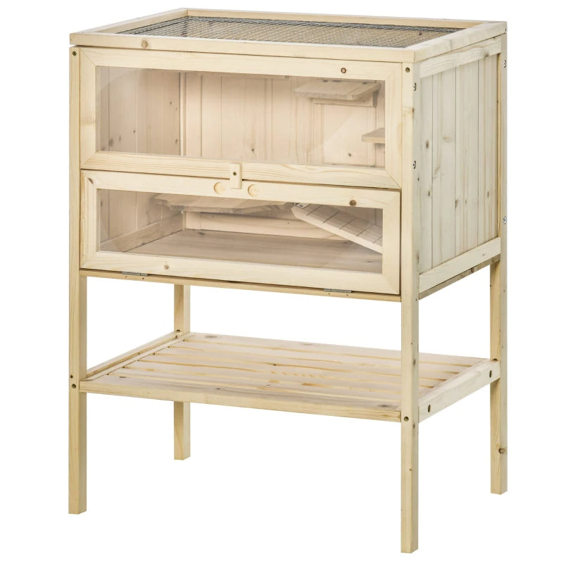 HKM-1560253 3-Tier Wooden Hamster Cage with Openable Top and Front Door for Small Pets