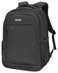 HKM-1561683 black laptop backpack front view with zip pockets and mesh side pockets