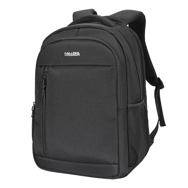 HKM-1561683 Water-Resistant Laptop Backpack with Multiple Compartments Front Zip Pocket Breathable Mesh Back and Trolley Sleeve Black
