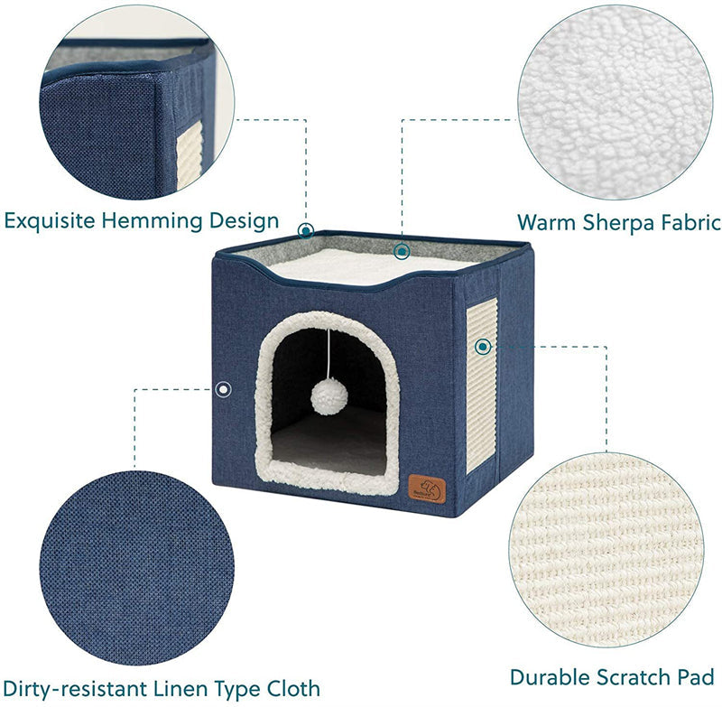 HKM-1562429 Foldable Indoor Cat Stool with Cushion and Sisal Scratch Surface in Various Colors