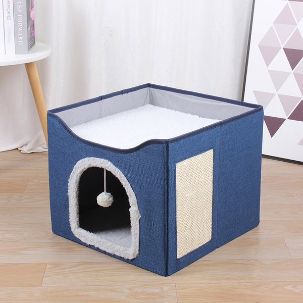 HKM-1562429 Foldable Indoor Cat Stool with Cushion and Sisal Scratch Surface in Various Colors
