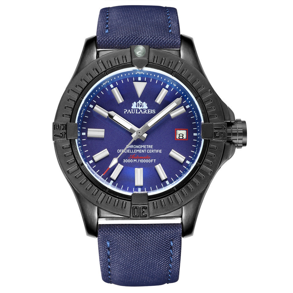 HKM-156243 Luminous Mechanical Sports Watch with Calendar, Waterproof and Durable Leather Strap, 45mm Dial