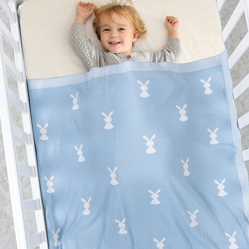 HKM-156307 Cute Animal Pattern Knitted Cotton Blanket for Infants and Toddlers, 100x80cm in Multiple Colors