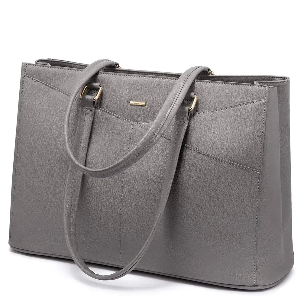 HKM-156435 Waterproof Leather Laptop Tote Bag for Women – 15.6 Inch Office Work Briefcase with Polyester Lining