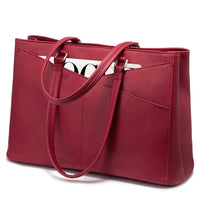 HKM-156435 Waterproof Leather Laptop Tote Bag for Women – 15.6 Inch Office Work Briefcase with Polyester Lining
