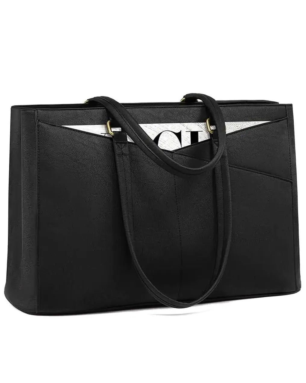 HKM-156435 Waterproof Leather Laptop Tote Bag for Women – 15.6 Inch Office Work Briefcase with Polyester Lining