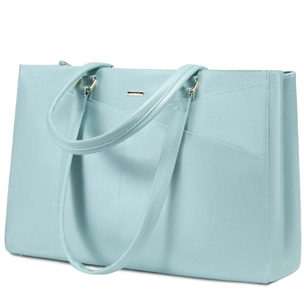 HKM-156435 Waterproof Leather Laptop Tote Bag for Women – 15.6 Inch Office Work Briefcase with Polyester Lining