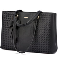 HKM-156435 Waterproof Leather Laptop Tote Bag for Women – 15.6 Inch Office Work Briefcase with Polyester Lining