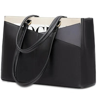 HKM-156435 Waterproof Leather Laptop Tote Bag for Women – 15.6 Inch Office Work Briefcase with Polyester Lining