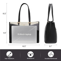 HKM-156435 Waterproof Leather Laptop Tote Bag for Women – 15.6 Inch Office Work Briefcase with Polyester Lining