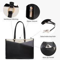 HKM-156435 Waterproof Leather Laptop Tote Bag for Women – 15.6 Inch Office Work Briefcase with Polyester Lining