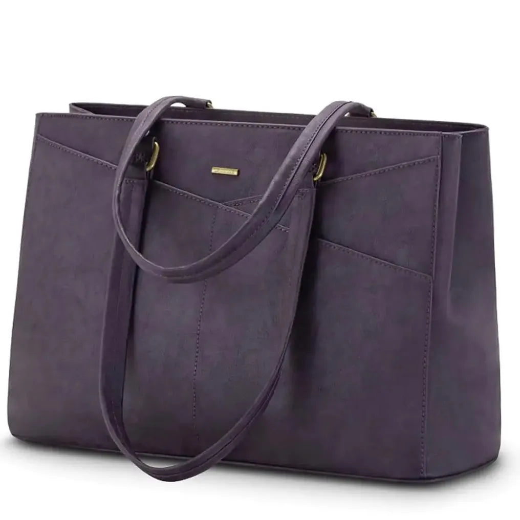 HKM-156435 Waterproof Leather Laptop Tote Bag for Women – 15.6 Inch Office Work Briefcase with Polyester Lining
