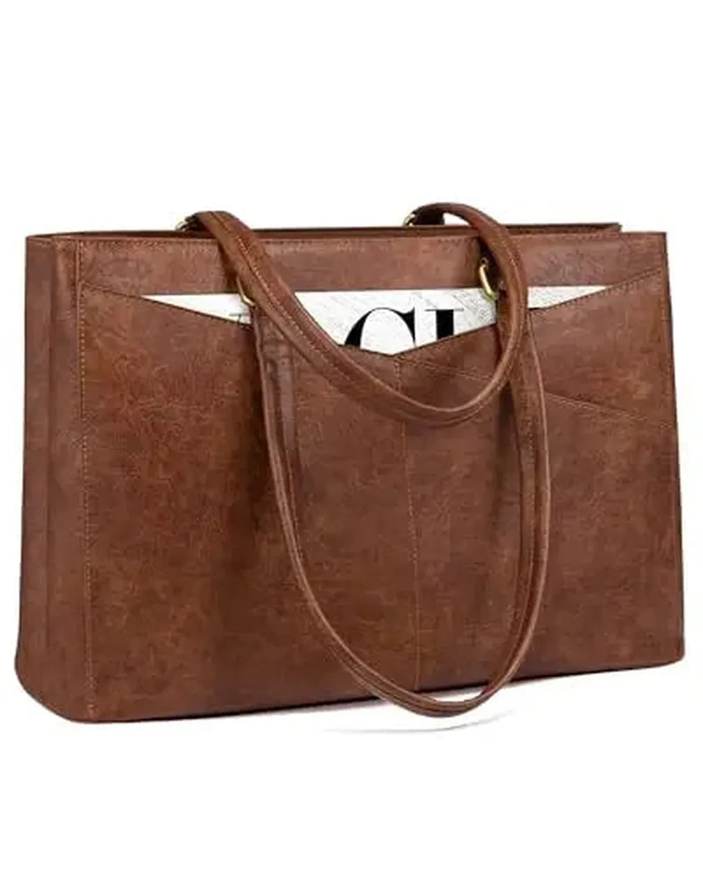 HKM-156435 Waterproof Leather Laptop Tote Bag for Women – 15.6 Inch Office Work Briefcase with Polyester Lining