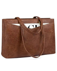 HKM-156435 Waterproof Leather Laptop Tote Bag for Women – 15.6 Inch Office Work Briefcase with Polyester Lining