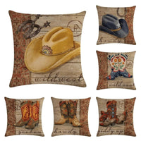 HKM-156435 Wild West-Themed Throw Pillow Cover in PP Stretch Cotton, 45cm x 45cm