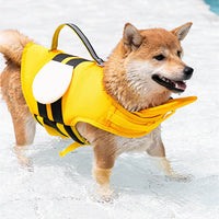 HKM-1564733 Cute Animal Shape Dog Life Jacket in Yellow Bee, Red Crab, White Swan Wings, Green Dinosaur, Blue-Yellow Stitching ¨C Sizes XS to XXL