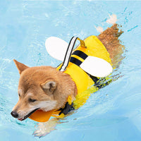 HKM-1564733 Cute Animal Shape Dog Life Jacket in Yellow Bee, Red Crab, White Swan Wings, Green Dinosaur, Blue-Yellow Stitching ¨C Sizes XS to XXL