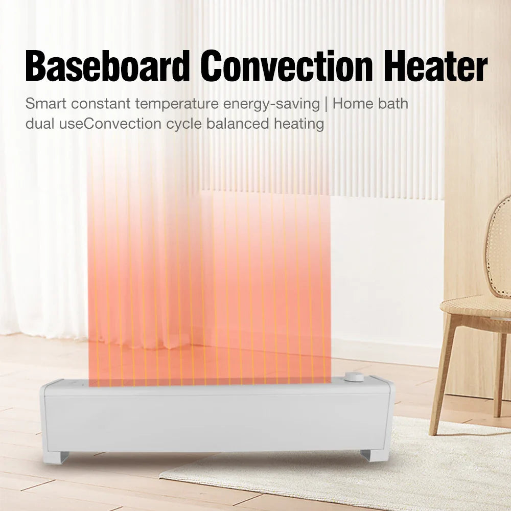 HKM-156499 Electric Baseboard Convection Heater with Adjustable Thermostat and Remote Control - 1100W/1800W Options, Freestanding/Wall-Mounted
