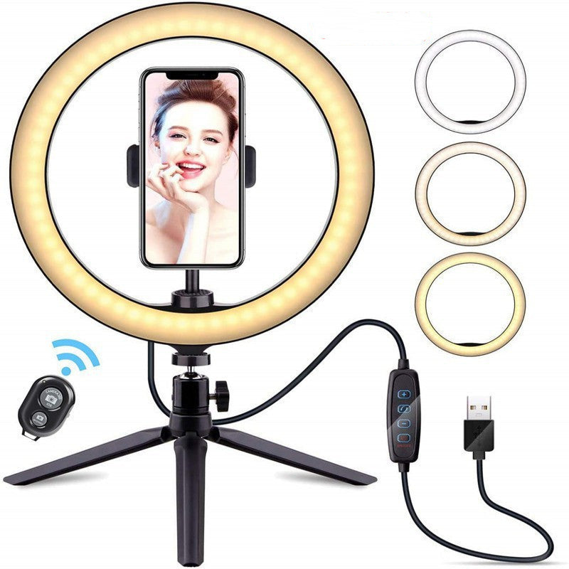 HKM-156563 10 Inch Desktop Selfie Ring Light with Adjustable Arm and Bluetooth Remote Control