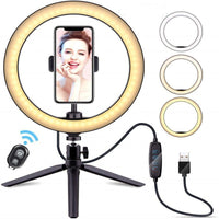 HKM-156563 10 Inch Desktop Selfie Ring Light with Adjustable Arm and Bluetooth Remote Control